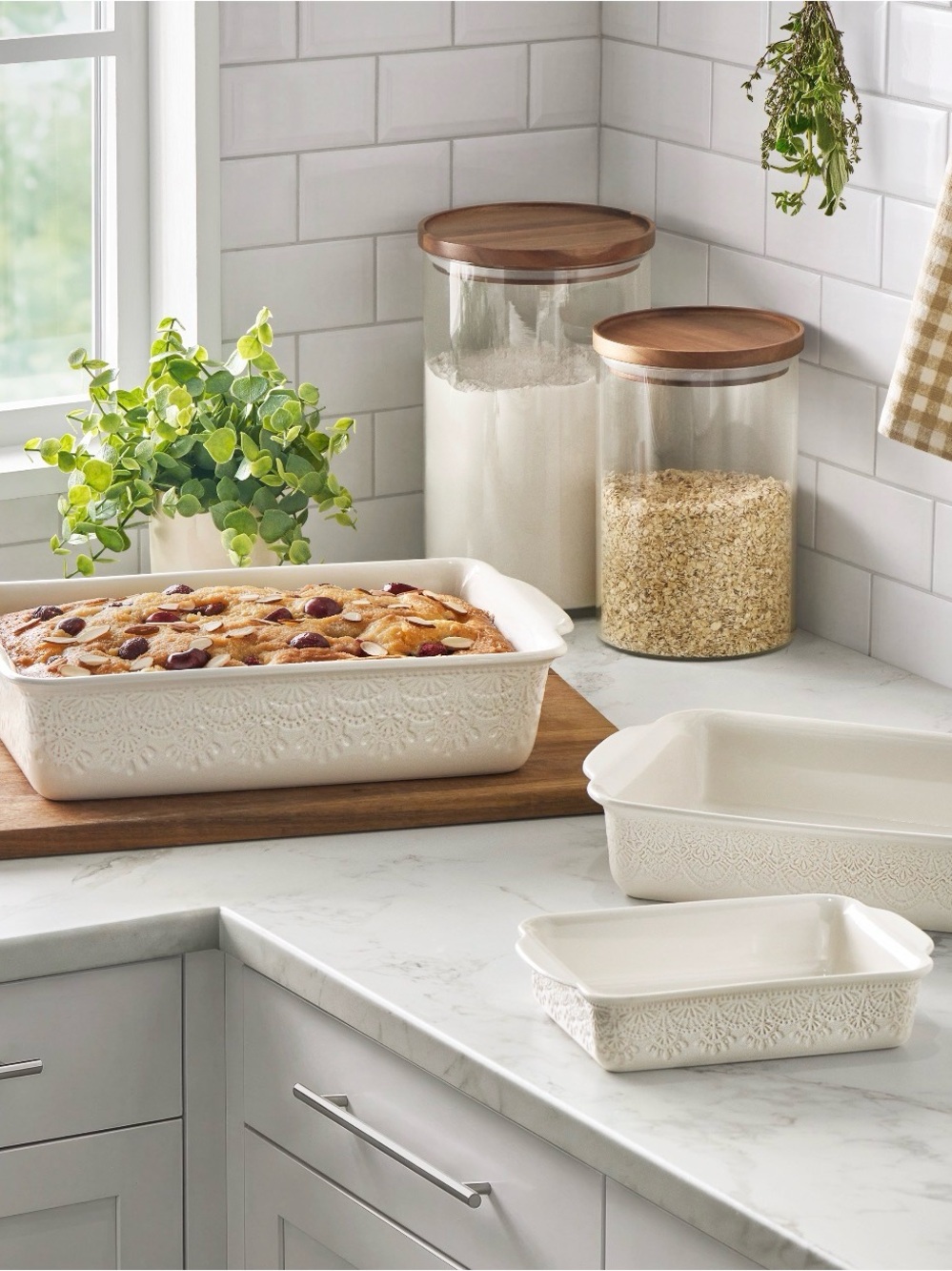 The Pioneer Woman Cream Ceramic Lace-Embossed Baking Dish Set